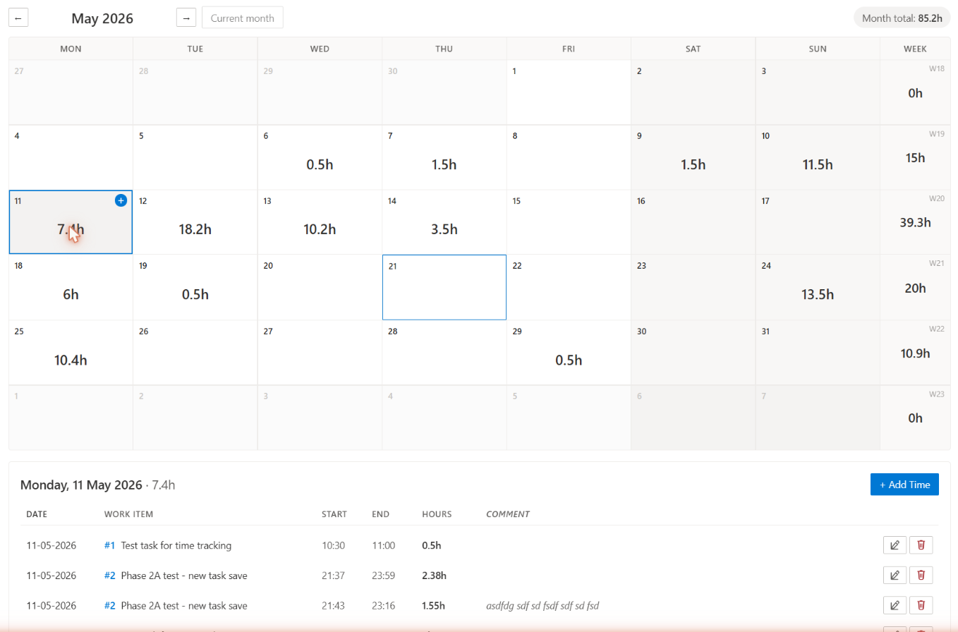 Monthly hub with day-detail expanded