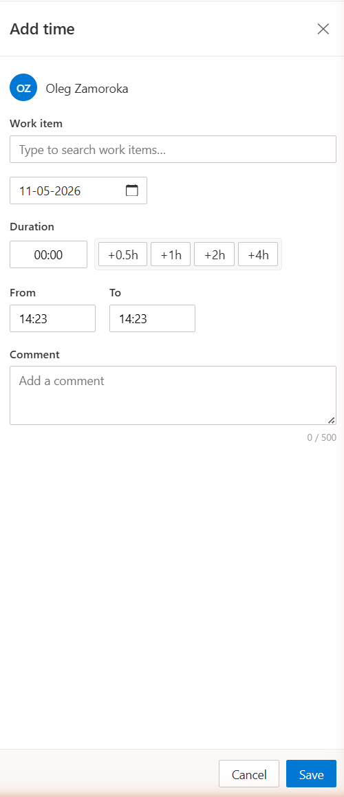 Add Time slide-out modal