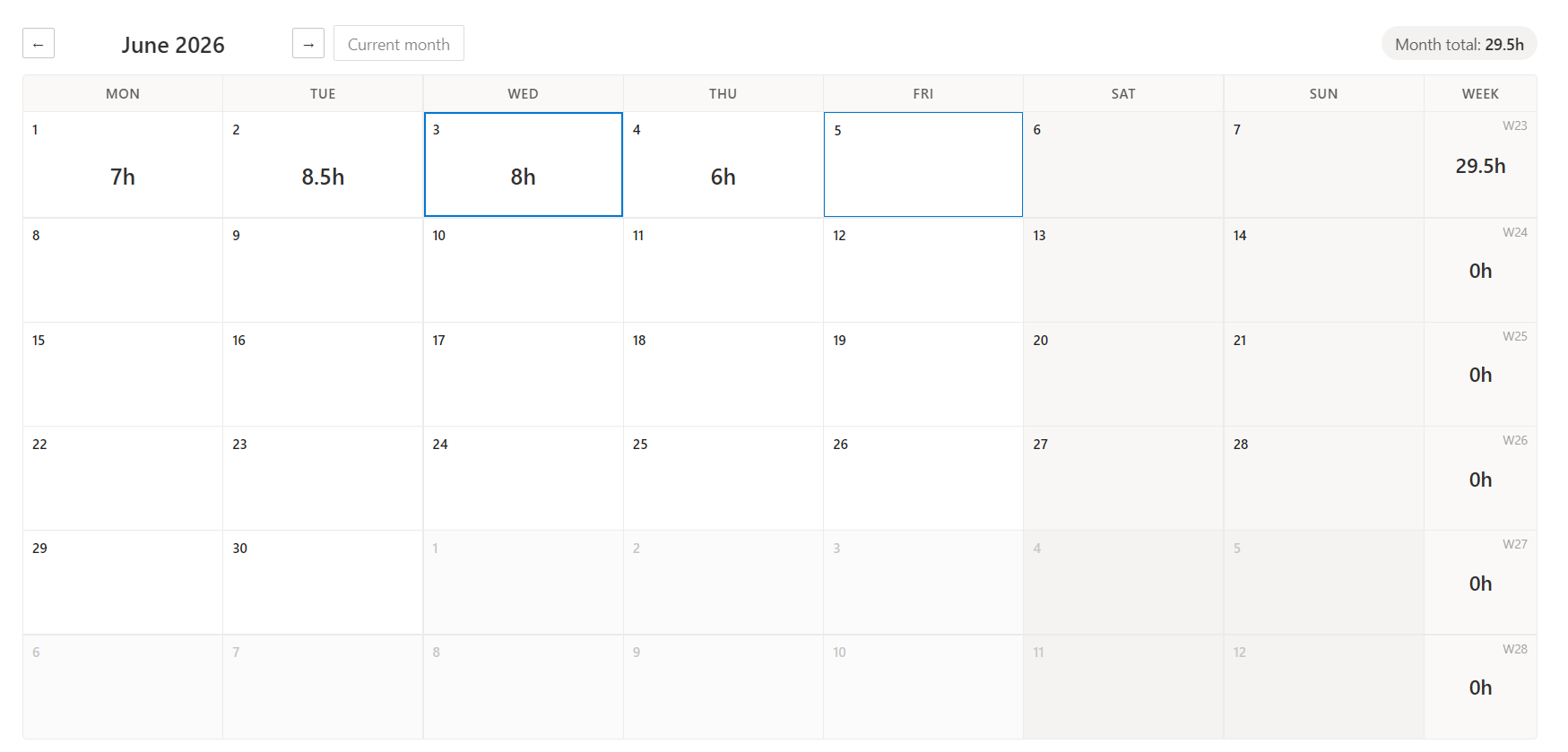 Monthly calendar hub