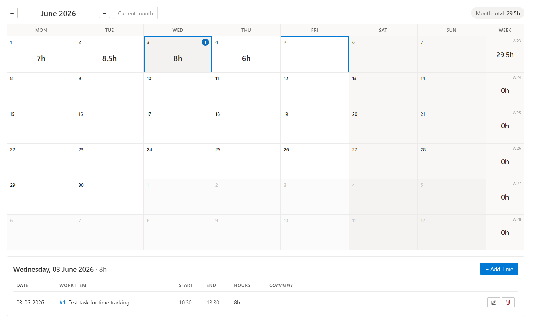 Monthly hub with day-detail expanded