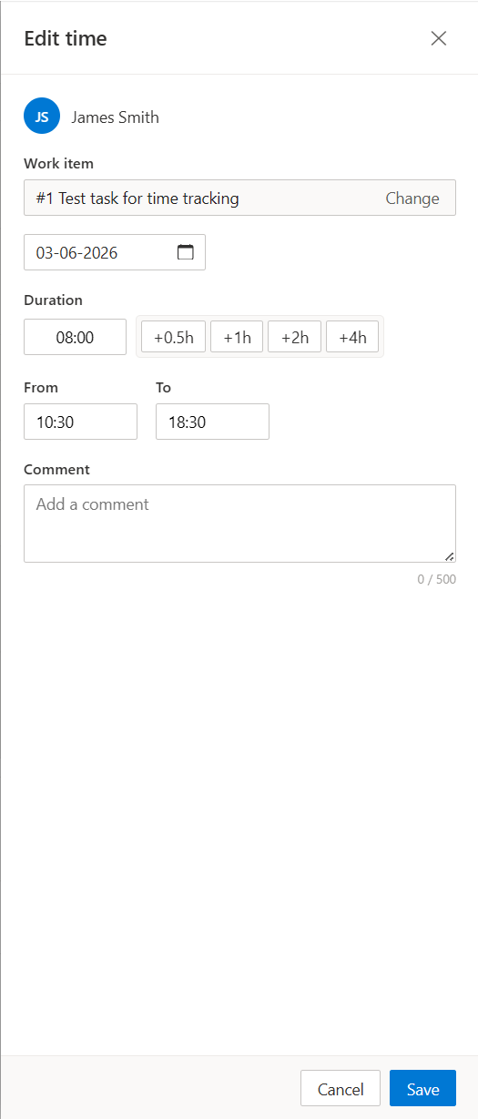 Edit time slide-out modal